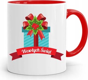 Piros Karácsonyi Bögre Mikulás Karácsonyfa Alá, fényképes nyomattal