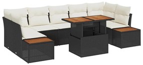 vidaXL Kert étkező szett párnával 8 pcs Fekete és bézs