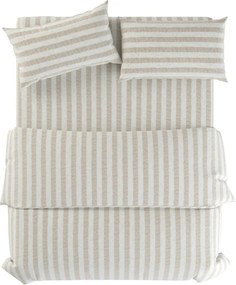 Világosszürke-krémszínű kétszemélyes len ágyneműhuzat 200x200 cm Natural Stripes – Native Natural