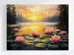 Poszter Tájkép Kilátás Nyár Nap Tó Lótusz Liliom 80x60