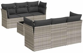 vidaXL 7 részes világosszürke polyrattan kerti ülőgarnitúra párnákkal