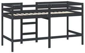 fekete tömör fenyőfa gyerek galériaágy létrával 80 x 200 cm