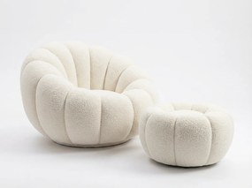 Design fotel BLOOM lábtartóval, krémszínű