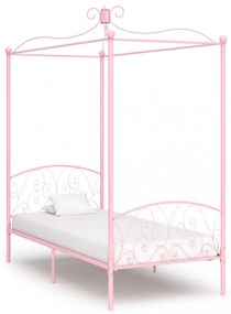 Rózsaszín fém baldachinos ágykeret 90 x 200 cm