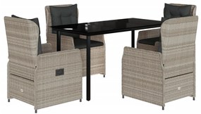 vidaXL 5részes világosszürke polyrattan kerti étkezőgarnitúra párnával