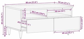Dohányzóasztal Fekete és Arany 80 x 54 x 40 cm tömör mangófa
