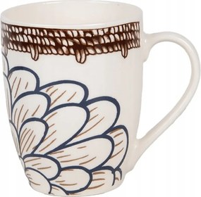 Ursula fekete-fehér bögre levelekkel és barna szegéllyel 300 ml