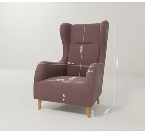 Rózsaszín bársony füles fotel Carole – Ropez