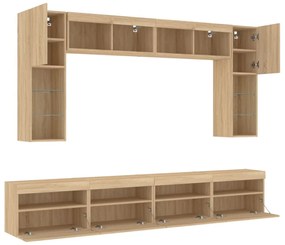 8 darab sonoma tölgy színű falra szerelhető TV-szekrény LED-del