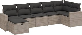 vidaXL 7 részes szürke polyrattan kerti ülőgarnitúra párnákkal