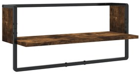 4 részes füstölt tölgy színű szerelt fa fali polc szett rúddal