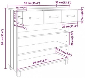 HAMAR mézbarna tömör fenyőfa tálalóasztal 90 x 35 x 90 cm