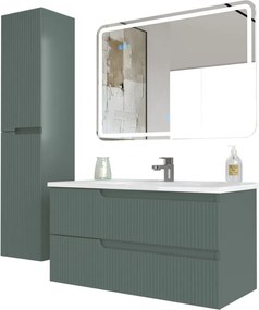 Piramida EURIDIKA fali fürdőszobabútor - műmárvány mosdóval -2 fiókos - PINO ZÖLD - 100 x 48 x 53 cm