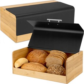 Kenyértartó Nagy Kenyérdoboz Bambusz Fém Fekete 36x20,5x14cm