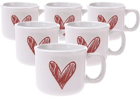 6 darabos kerámia bögrés készlet Srdíčko II, 90ml, piros