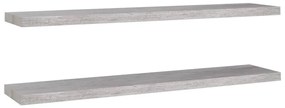 2 db betonszürke MDF lebegő fali polc 120 x 23,5 x 3,8 cm
