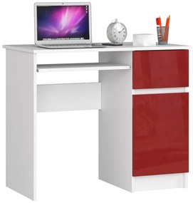 Íróasztal - Akord Furniture - 90 cm - fehér / magasfényű bordó