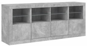 betonszürke tálalószekrény LED-világítással 163 x 37 x 67 cm