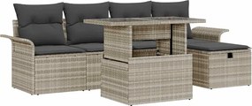 vidaXL Kerti Kanapé Szett párnával 6 pcs Világosszürke Poli rattan