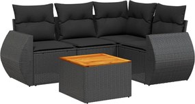 vidaXL 5 részes fekete polyrattan kerti kanapészett párnákkal