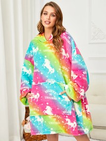 ALICORN színes báránybunda hatású kapucnis, ujjas pléd