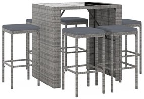 7 részes szürke polyrattan kerti bárszett párnákkal