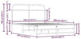 ágykeret matrac nélkül 120x200 cm füstölt tölgy fűrészelt fa