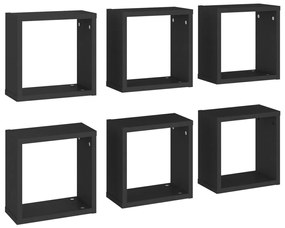 6 db fekete fali kockapolc 30 x 15 x 30 cm