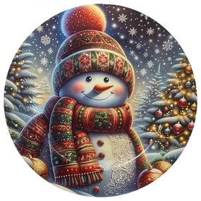 Karácsonyi vidám Hóemberes műanyag dekor kerek tálca - 33 cm