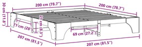 Ágytartó Fehér Tömörfa 200 x 200 cm Egyszerű Ágytartó