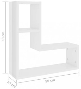 2 db magasfényű fehér szerelt fa fali polc 50 x 15 x 50 cm