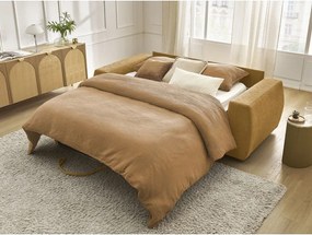 Mustársárga zsenília kinyitható kanapé mindennapos alvásra 220 cm Hugo – Bobochic Paris