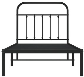 fekete fém ágykeret fejtámlával 90 x 190 cm