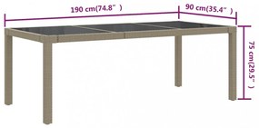 bézs szürke polyrattan és edzett üveg kerti asztal 190x90x75 cm