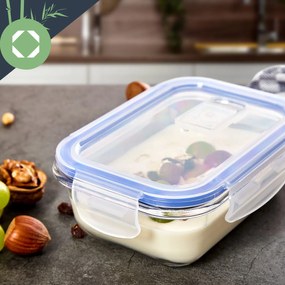 Klarstein Téglalap alakú üvegdobozok, 4 darabos készlet, 1520 ml, 1040 ml, 640 ml, 370 ml, fedéllel