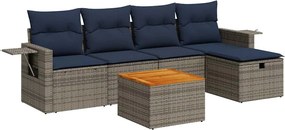 vidaXL 6 részes szürke polyrattan kerti ülőgarnitúra párnákkal