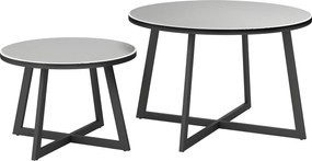 Outsunny 2 részes halmozható kerti asztal szett, kerek időjárásálló erkélyasztal X-lábakkal, üveg tetejű acél kempingasztal, kávézóasztal a nappaliba,