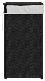 fekete polyrattan szennyeskosár fedéllel 46x33x60 cm