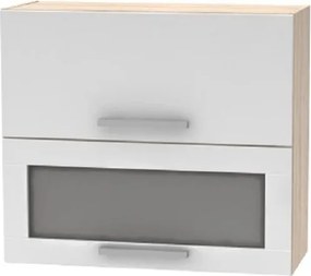 Billenő felsőszekrény üveggel 2DV, tölgy sonoma/fehér, NOVA PLUS NOPL-016-OH