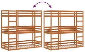 viaszbarna tömör fenyőfa háromszintes ágy 90 x 200 cm