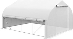 Outsunny 4x3x2m Tunneldohányos Üvegház Hálós Ajtóval és 8 Ablakkal, Fás Üvegház Kúp alakú Tetővel, Rolható Oldalakkal Zöldségek és Növények számára, F