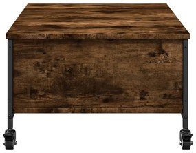 füstös tölgy szerelt fa dohányzóasztal kerekekkel 91x55x34 cm