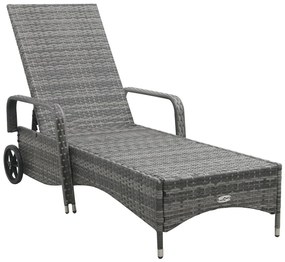 Antracitszürke kerekes polyrattan napozóágy