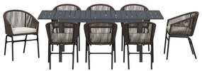 10 részes kerti étkezőszett párnákkal Barna Poli Rattan, Bővíthető kerti asztal Antracit (140-210)x90x73 cm Acél