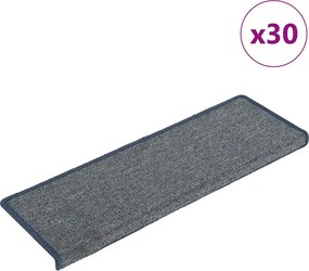 vidaXL 30 db világosszürke és kék lépcsőszőnyeg, téglalap alakú széllel, 65 x 21 x 4 cm