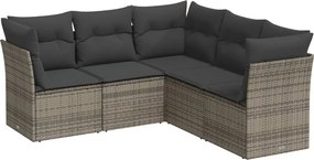 vidaXL 5 részes szürke polyrattan kerti ülőgarnitúra párnákkal