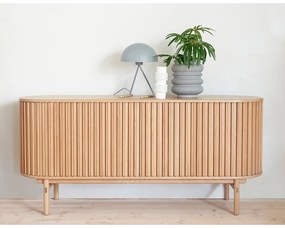 Natúr színű alacsony komód tölgyfa dekorral 160x73 cm Carno – Unique Furniture