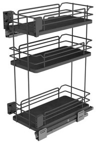 Konyhai fémrács, 300mm, oldalra szerelhető, antracit, teljes kihúzás, csillapított záródás, rejtett fióksín, 3 kosár SIGE, Infinity Line 004