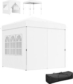Outsunny Összecsukható Pop-up Zöldség 2.5x2.5 m 4 Antitartó UV Oldalfallal és Hordtáskával a Kempingezéshez és Bulikhoz – Fehér | Aosom