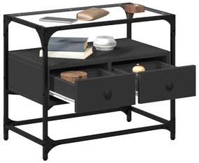 fekete szerelt fa TV-szekrény üveglappal 60 x 35 x 51 cm